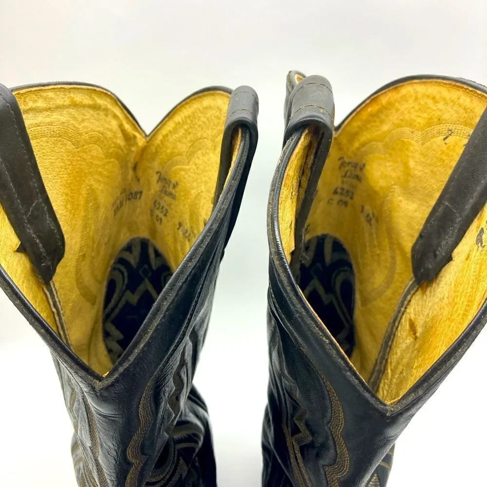 Vintage Tony Lama 6252 Shrunken Bull Shoulder Cowboy Boots SZ 9
